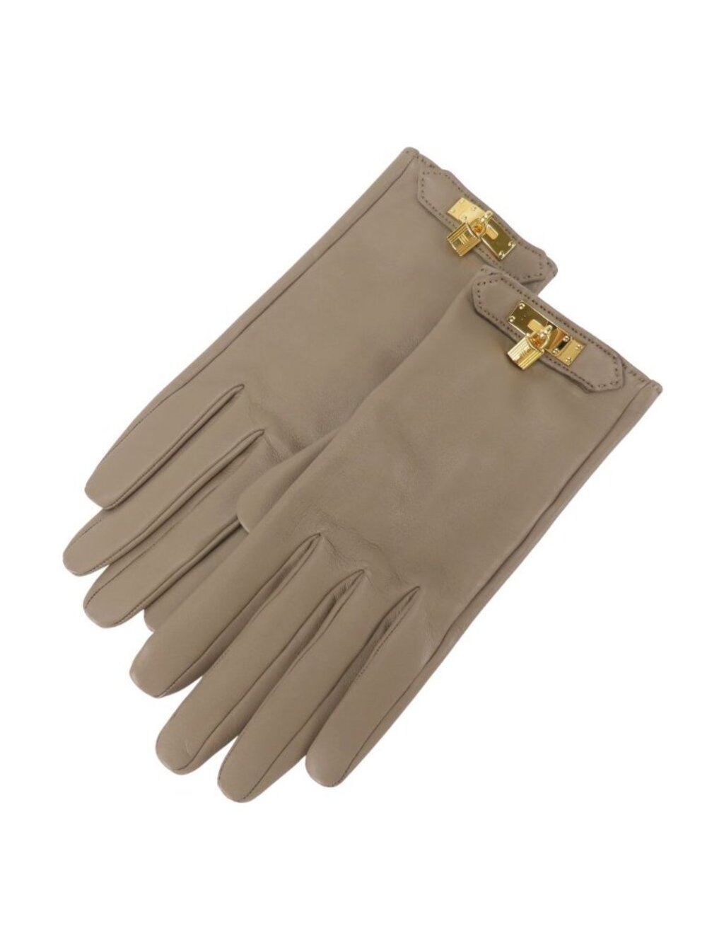 Hermes Gloves Kelly 7.5 Lambskin Silk Taupe Greige Gold Soya